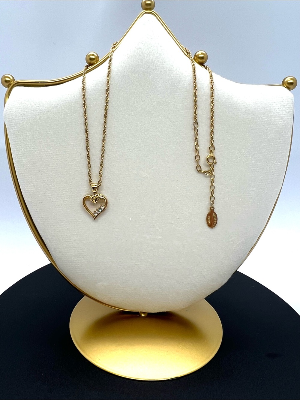 Vintage Mario Valentino Gold Tone Rhinestone Open Heart Pendant Necklace